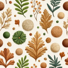 Autumnal Botanical Seamless Pattern with Earthy Tones