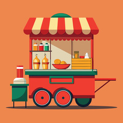 Vibrant street food cart illustration featuring diverse culinary offerings and a lively urban atmosphere