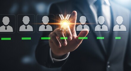 Businessman selects top candidate for award, highlighting excellence and achievement in modern selection process