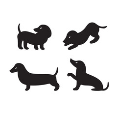 Set of cute purebred dachshund dogs in different poses. cartoon style illustration, vector