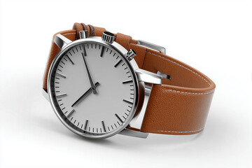 A wristwatch with a leather band, 3D render, isolated on a white