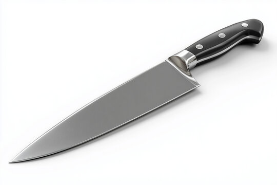 A chef's knife, 3D render, isolated on a white background.