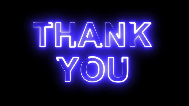 Thank You text with glowing blue neon light path effect on plain black background