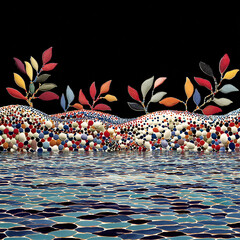 Flow - A cyan sea with orange bioluminescent currents