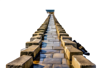 Stone walkway leading to water with dark background pathway isolated on a transparent background