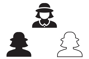 woman with hat headshot profile silhouette vector art illustration eps10