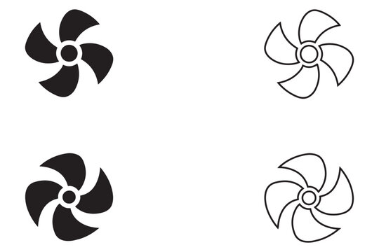 fan blade vector set, fan blade for Ventilator, propeller, cooler, conditioner silhouette and line art eps 10