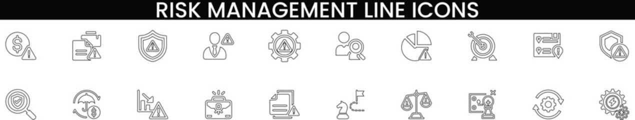 Risk management concept line icons set for business strategy and planning vector
