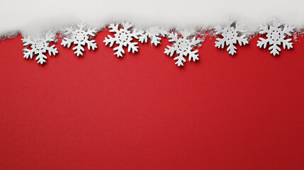 White Snowflake Border on Red Background with Empty Center Space for Text Overlay, Festive Christmas Winter Holiday Backdrop, Seasonal Greeting Card or Invitation Template