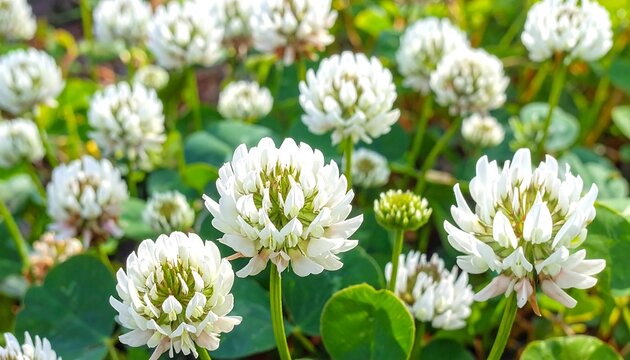Close-up of white clover blossoms