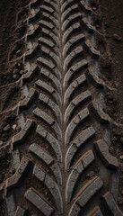 Deep, fresh tractor tire tracks on dark soil.