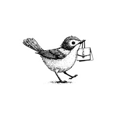 Bird carrying a bag illustration vector image for print and design elements with animal and nature themes