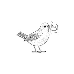 Bird delivering mail illustration vector drawing avian post office design cute animal character line art graphic hundred