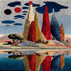 Reflections - Orange spire images in a turquoise desert -# Create
