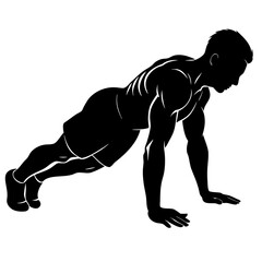 Obraz premium Black silhouette of a man doing push ups exercise fitness