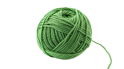 Green ball of yarn on white background for knitting and crochet projects in bright fiber texture