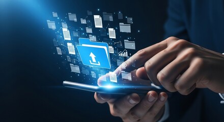 Seamlessly transfer and manage digital files with intuitive mobile interface and futuristic data flow