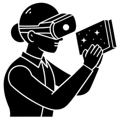 Person wearing V R headset interacting with digital stars