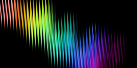 Abstract rainbow colored vertical lines on a black background creating a wave pattern design