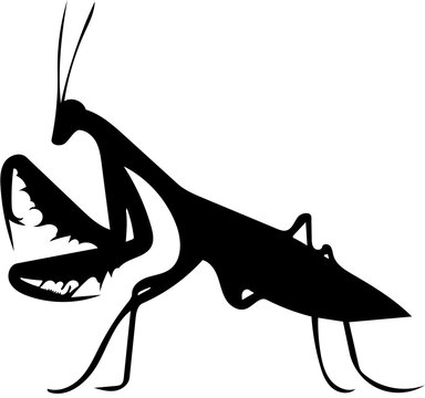 black praying mantis silhouette on white clip art preview