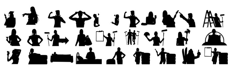 Diverse Silhouette Icons of People in Various Activities