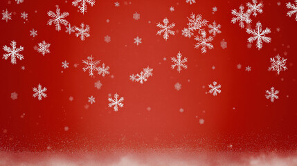 White Snowflake Border on Red Background with Empty Center Space for Text Overlay, Festive Christmas Winter Holiday Backdrop, Seasonal Greeting Card or Invitation Template