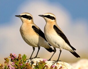 Fototapeta premium Two birds perched on a rock (1)