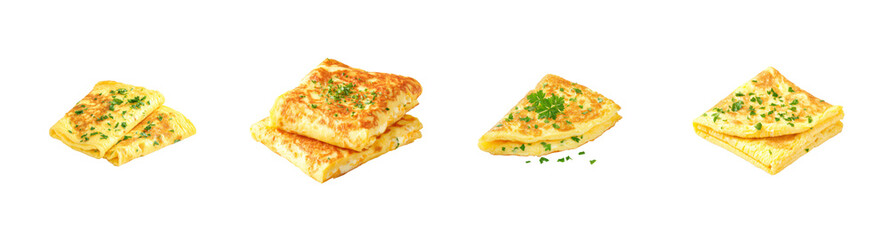 Delicious Folded Omelet with Fresh Parsley Topping, Isolated on Black, PNG set Transparent backround