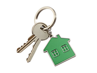 House keychain with silver keys representing real estate home ownership and investment concept