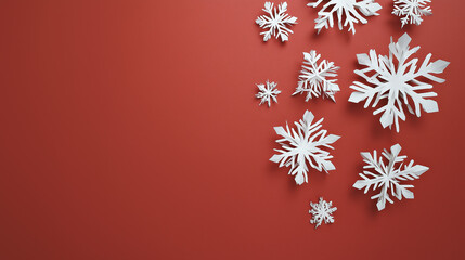 White Snowflake Border on Red Background with Empty Center Space for Text Overlay, Festive Christmas Winter Holiday Backdrop, Seasonal Greeting Card or Invitation Template