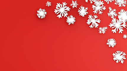White Snowflake Border on Red Background with Empty Center Space for Text Overlay, Festive Christmas Winter Holiday Backdrop, Seasonal Greeting Card or Invitation Template