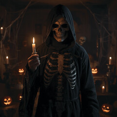 man in halloween skeleton costume