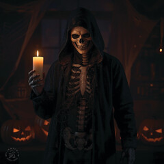 man in halloween skeleton costume