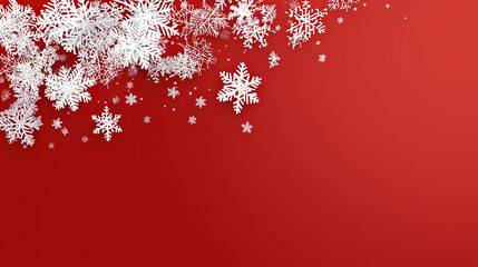 White Snowflake Border on Red Background with Empty Center Space for Text Overlay, Festive Christmas Winter Holiday Backdrop, Seasonal Greeting Card or Invitation Template