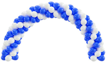 3D render balloon arch entrance. White, blue Balloons in the Shape of an Arc, Gate, or Portal on a white background. 3d png illustration.