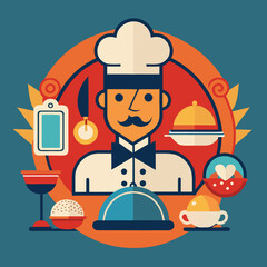 Elegant catering service logo design with food and drink elements suitable for restaurant branding and culinary events