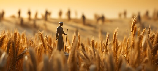 Tiny figures from life Wheat field,generative AI