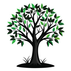 Obraz premium Stylized black tree with delicate branches and leaves rendered as a clean vector illustration for design projects