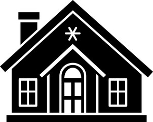 Naklejka premium Christmas House Silhouette isolated. Holiday home black silhouette vector. Transparent background.