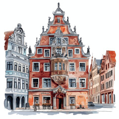 Fototapeta premium House of the Blackheads. House of the Blackheads watercolor vector illustration