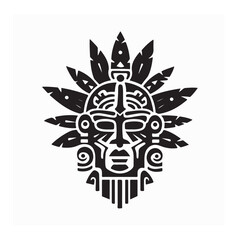 Aztec Culture Face Mask Emblem Vector Design on white background