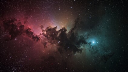 Obraz premium Breathtaking deep space view of a large nebula with a dramatic contrast between glowing red and blue gas clouds. A majestic and awe-inspiring celestial background