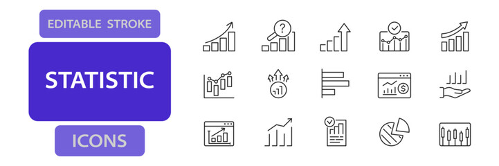 Statistic line icons. Editable stroke vector set for analytics and performance dashboard