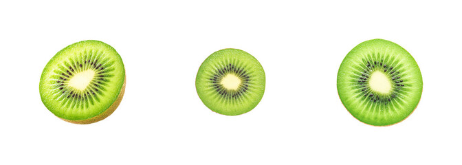 Fototapeta premium Vibrant Kiwi Slices on Black Background PNG set Transparent background