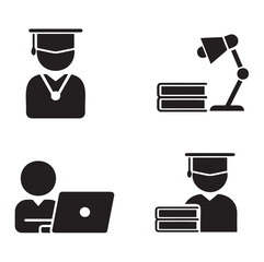 Set of student icon in glyph style isolated on white background