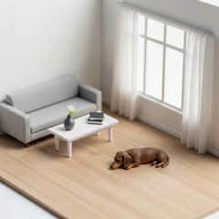 Chiens dans un salon minimaliste