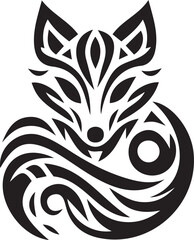 Abstract tribal fox head with swirling tail, Decorative animal tribal art design
