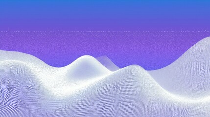 Abstract Geometric Wave Design Featuring White Dot Matrix Landscape With Smooth Gradient Background In Blue And Purple Hues, Ideal For Wallpaper And Poster Use