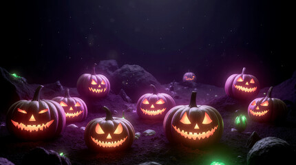 Step into a futuristic realm with glowing neon pumpkins, transforming Halloween decor into a sci-fi spectacle for innovative art displays