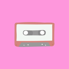Obraz premium Vibrant pink backdrop highlights a classic cassette tape, symbolizing vintage audio and retro charm